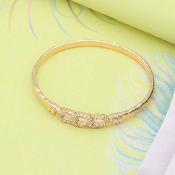 Elegant Rose Gold Chain Link Bangle with Sparkling Zircon Stones, XPBL0497 - Picture 2 of 12